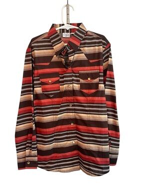 Cruel Girls Western Snap Shirt Girls Large 10 NWT Brown Red Stripe Cowgirl Rodeo
